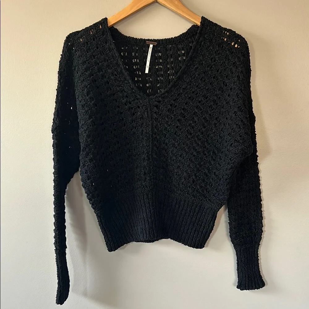 Free People Best of You V-Neck Cotton Sweater‎ Black Size XS